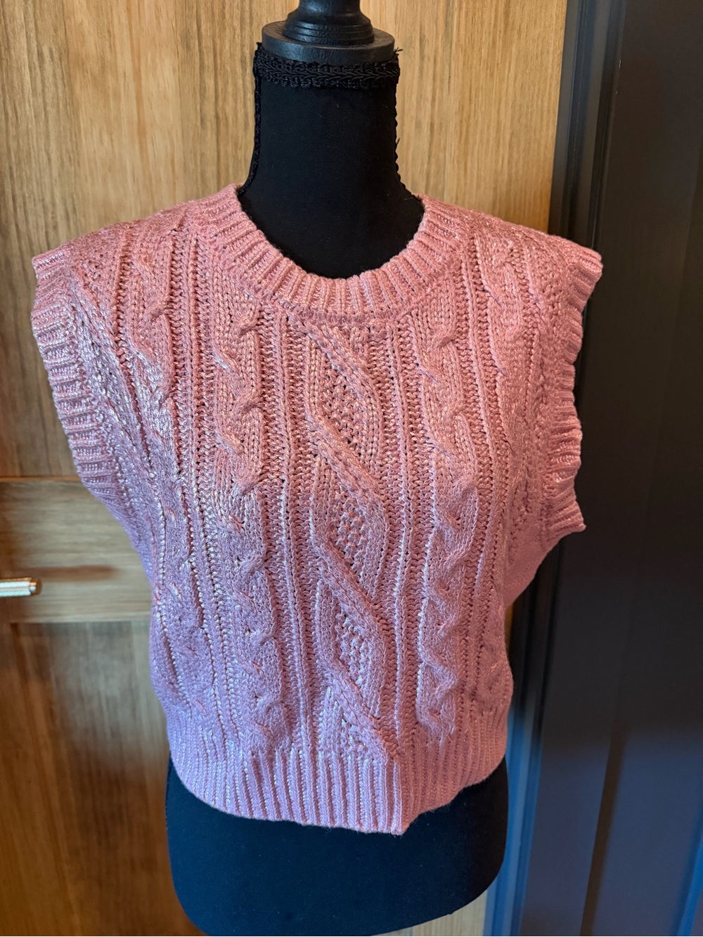 She + Sky Pink Cable Knit Sleeveless Sweater Vest